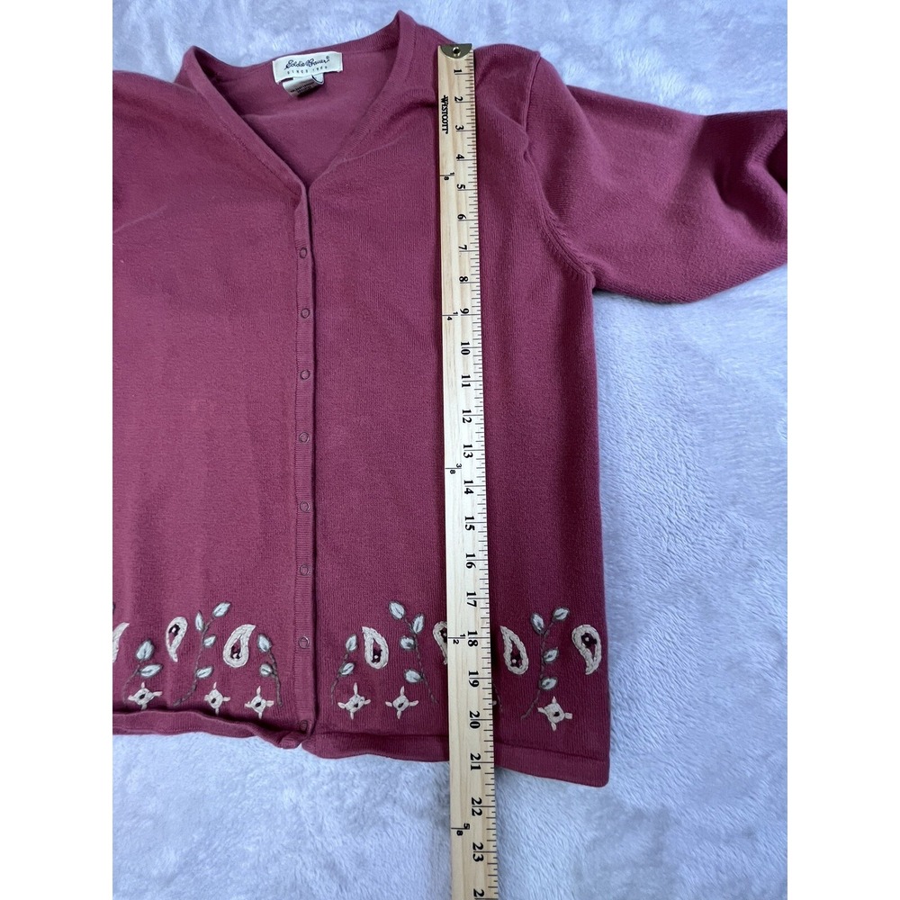 VTG Eddie Bauer‎ Womens S Cardigan Snap Front Embroidered Mauve Rose - Picture 9 of 10
